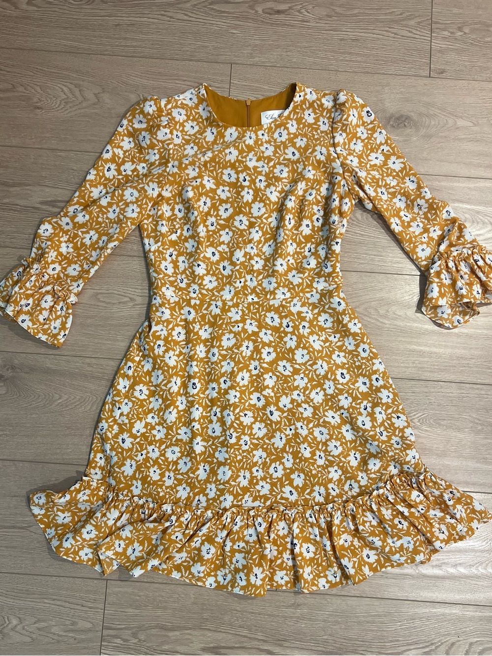 Eliza J Mustard Yellow Floral Dress